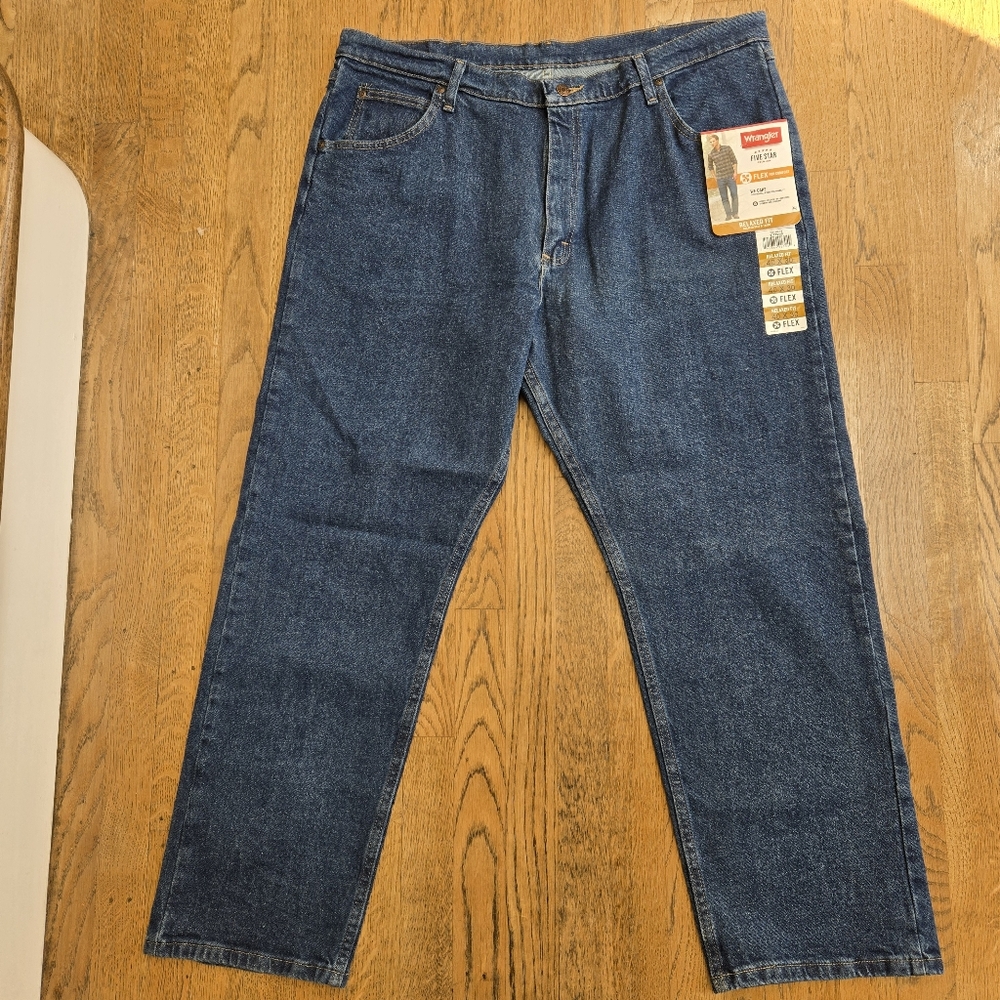 Wrangler Five Star Premium Relaxed Fit Flex 40 x 30 Men Blue Denim Jeans Flex